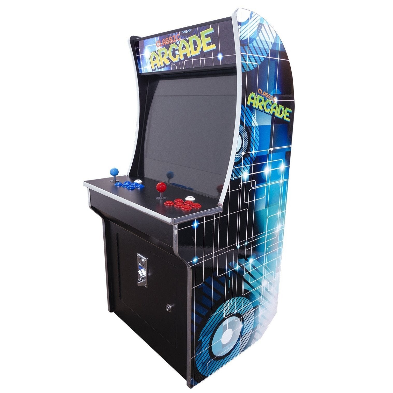 Way Back Arcades Mini Stand Up Arcade | 2 Player | 21" Screen LCD Monitor | Up To 4500 Games | 1 Trackball | 2 Joysticks | 2 Tall Stools